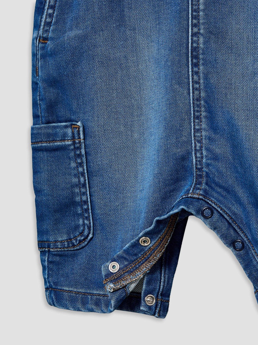 Square Neck Sleeveless Denim Dungaree with Adjustable Straps