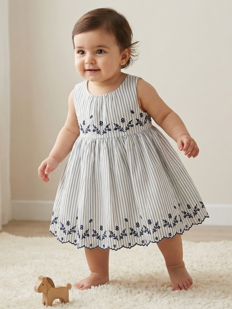 Round Neck Sleeveless Dress with Embroidery