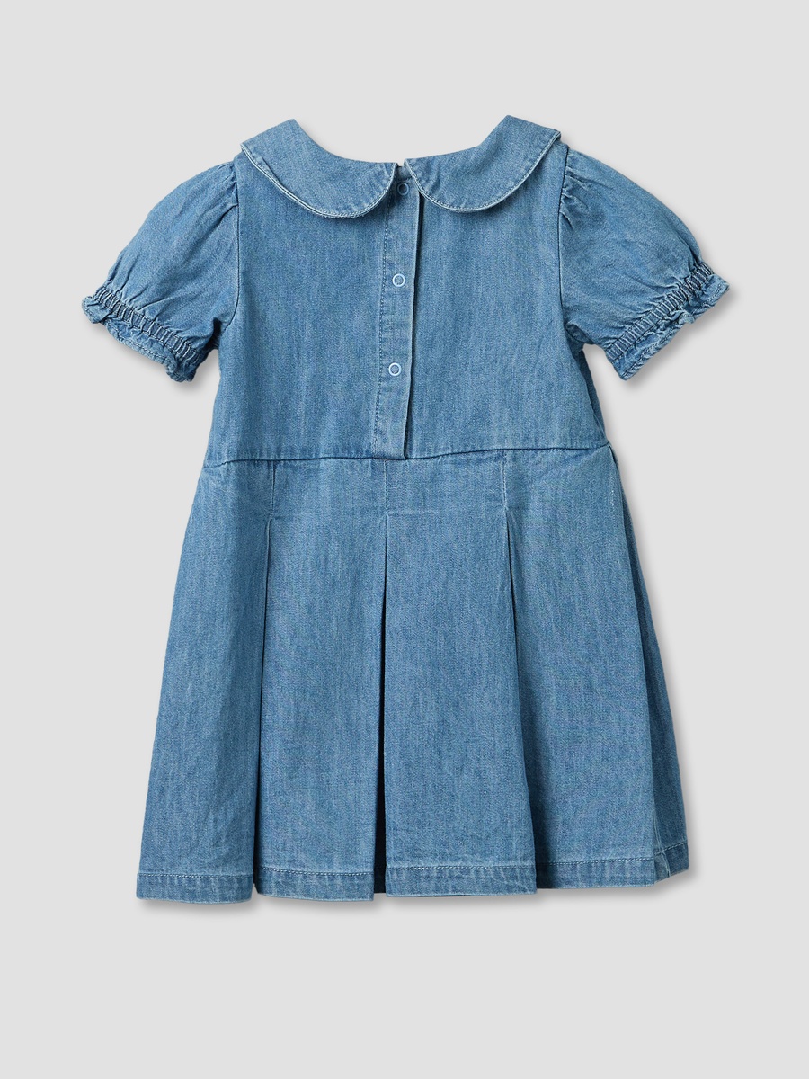 Peter Pan Collar Short Sleeves Knee Length Denim Dress with Headband