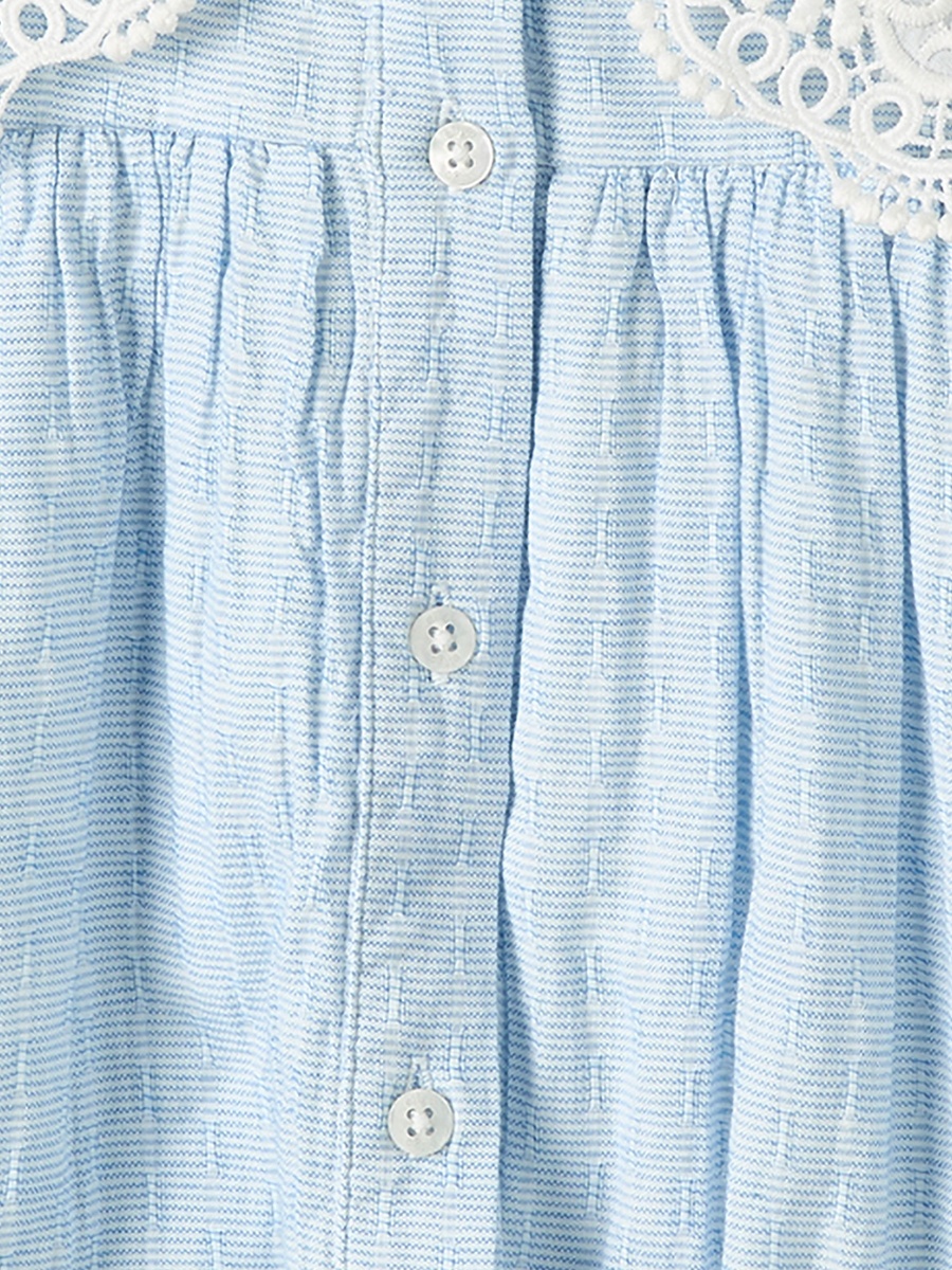 Peter Pan Collar Short Sleeves Knee Length Dress with Lace Trim