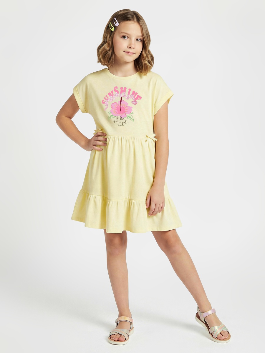 Round Neck Short Sleeves Knee Length A-Line Dress with Graphic Print