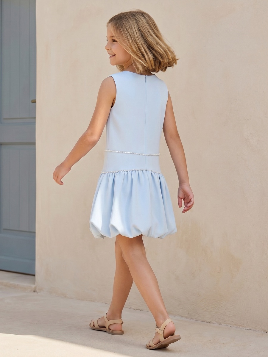 Round Neck Sleeveless Knee-Length Dress with Floral Accent