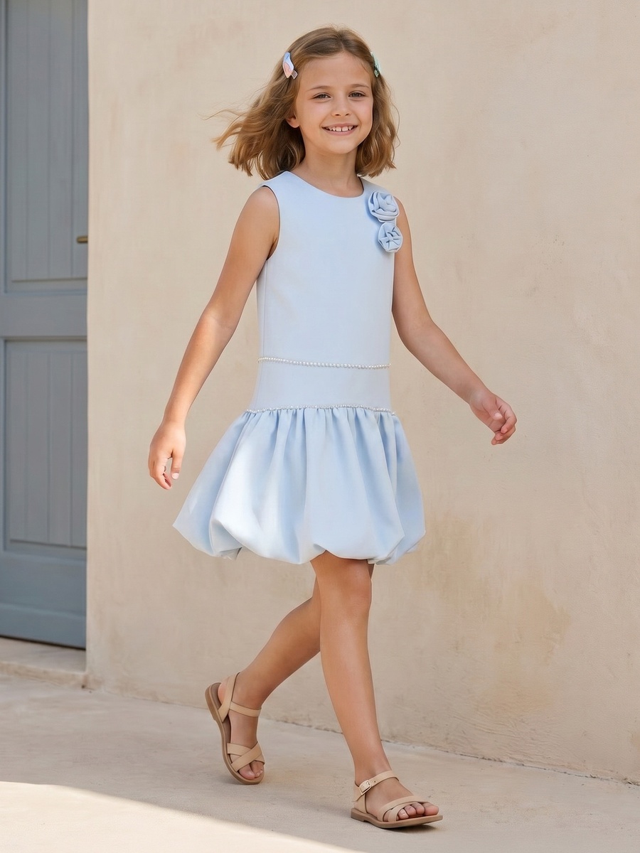 Round Neck Sleeveless Knee-Length Dress with Floral Accent