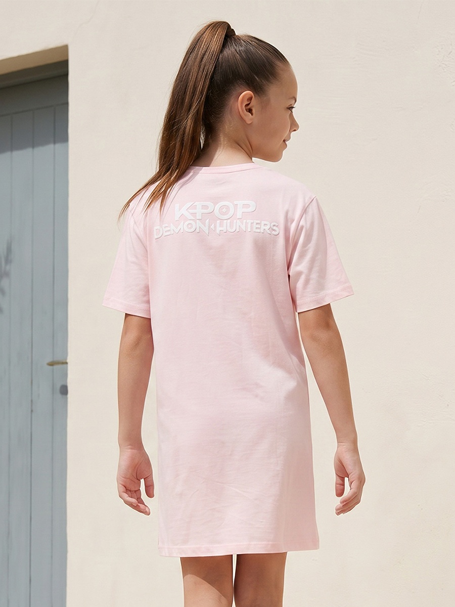 Round Neck Short Sleeves Knee Length Shift Dress with K-Pop Demon Hunters Print