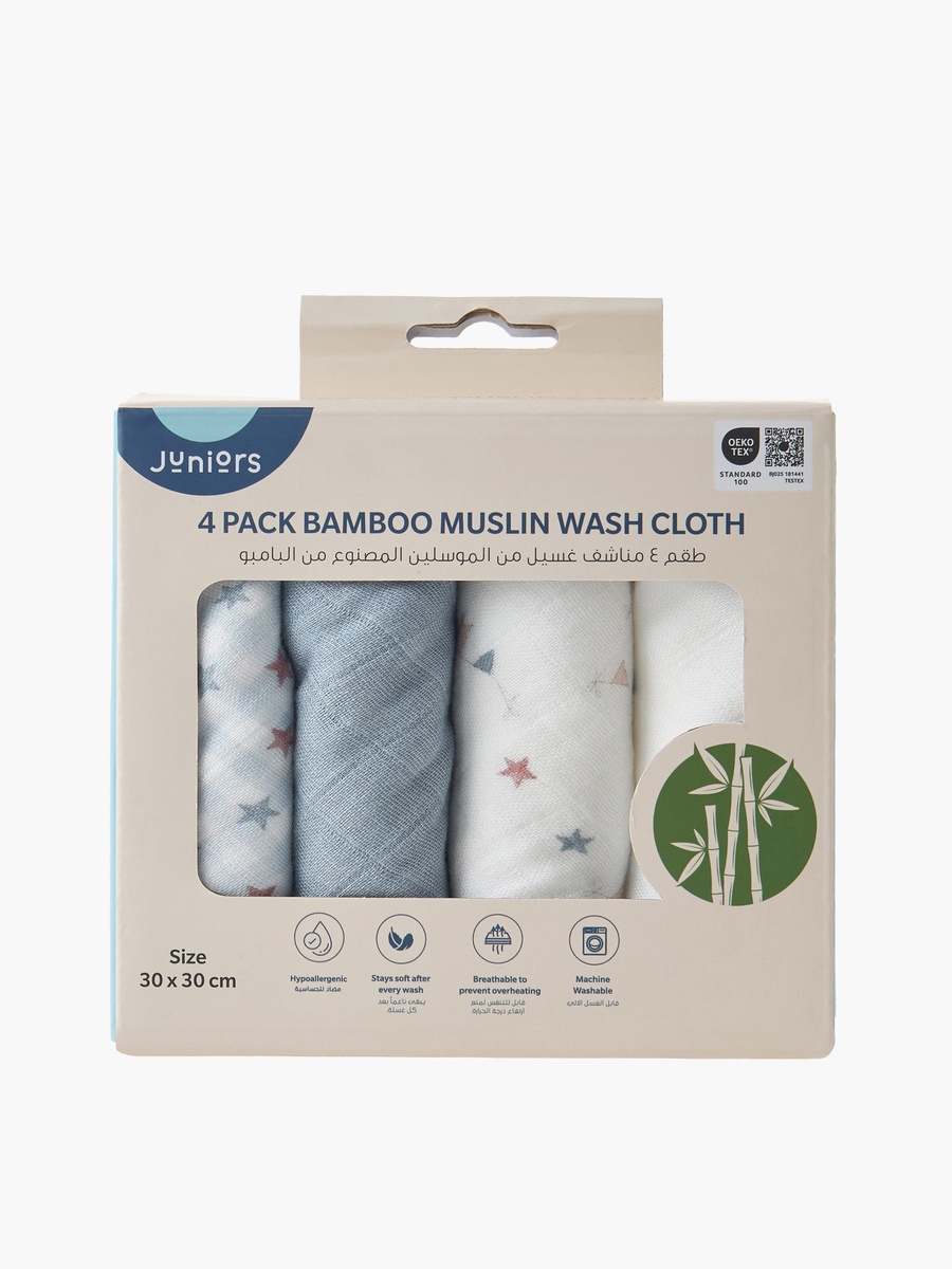 Pack of 4 30x30 cm Wash Cloth with Assorted Print