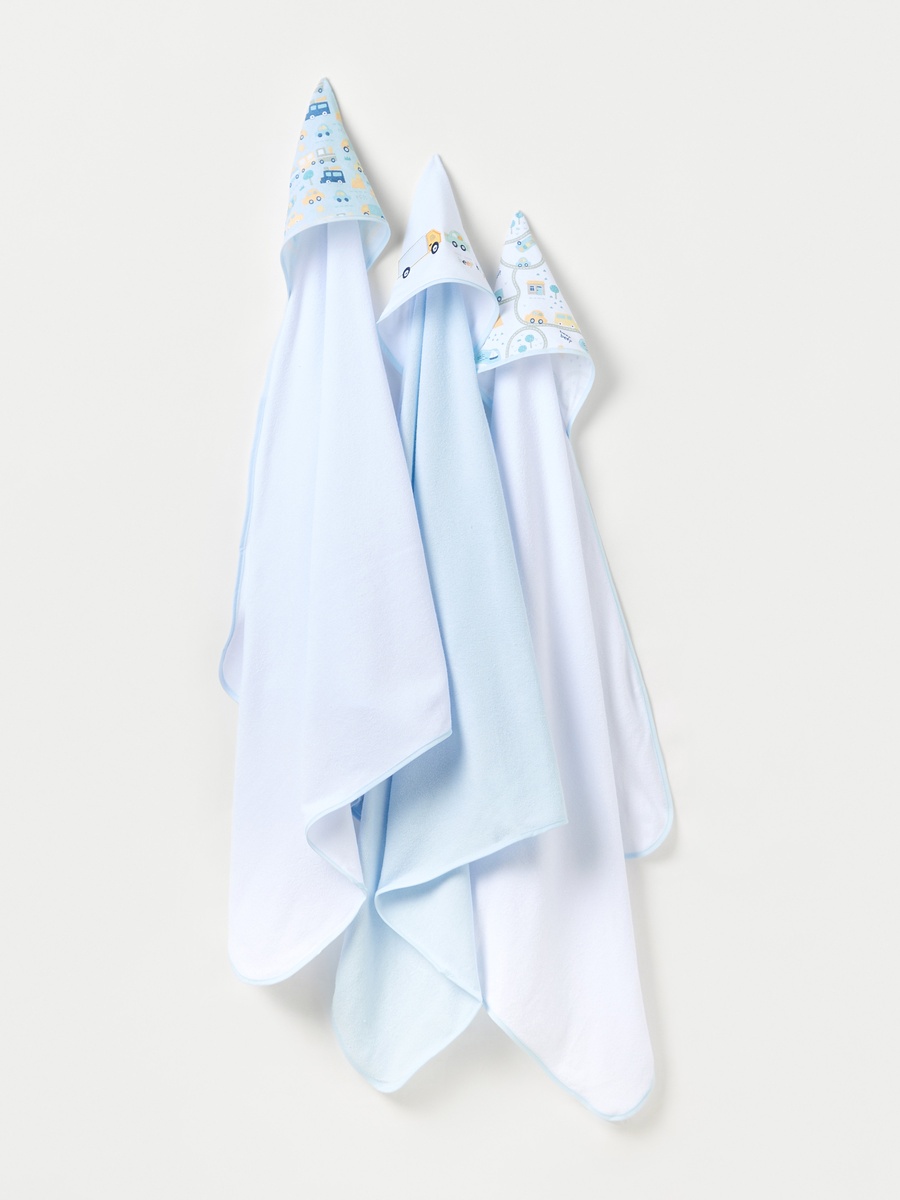3-Piece Car Print Hooded Towel Set - 76x76 cm