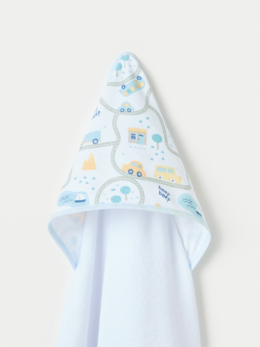 3-Piece Car Print Hooded Towel Set - 76x76 cm