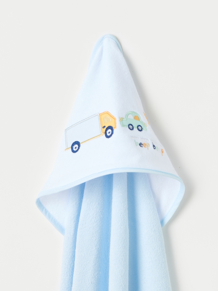 3-Piece Car Print Hooded Towel Set - 76x76 cm