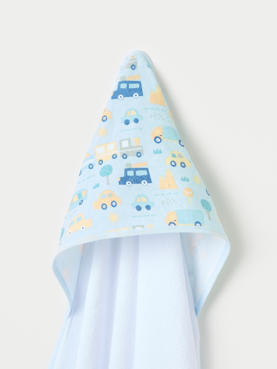 3-Piece Car Print Hooded Towel Set - 76x76 cm