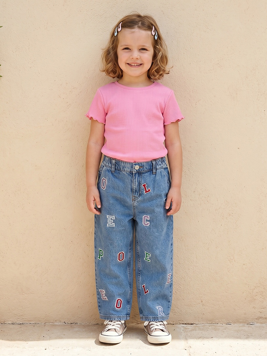 Mid-Rise Jeans with Alphabet Embroidery