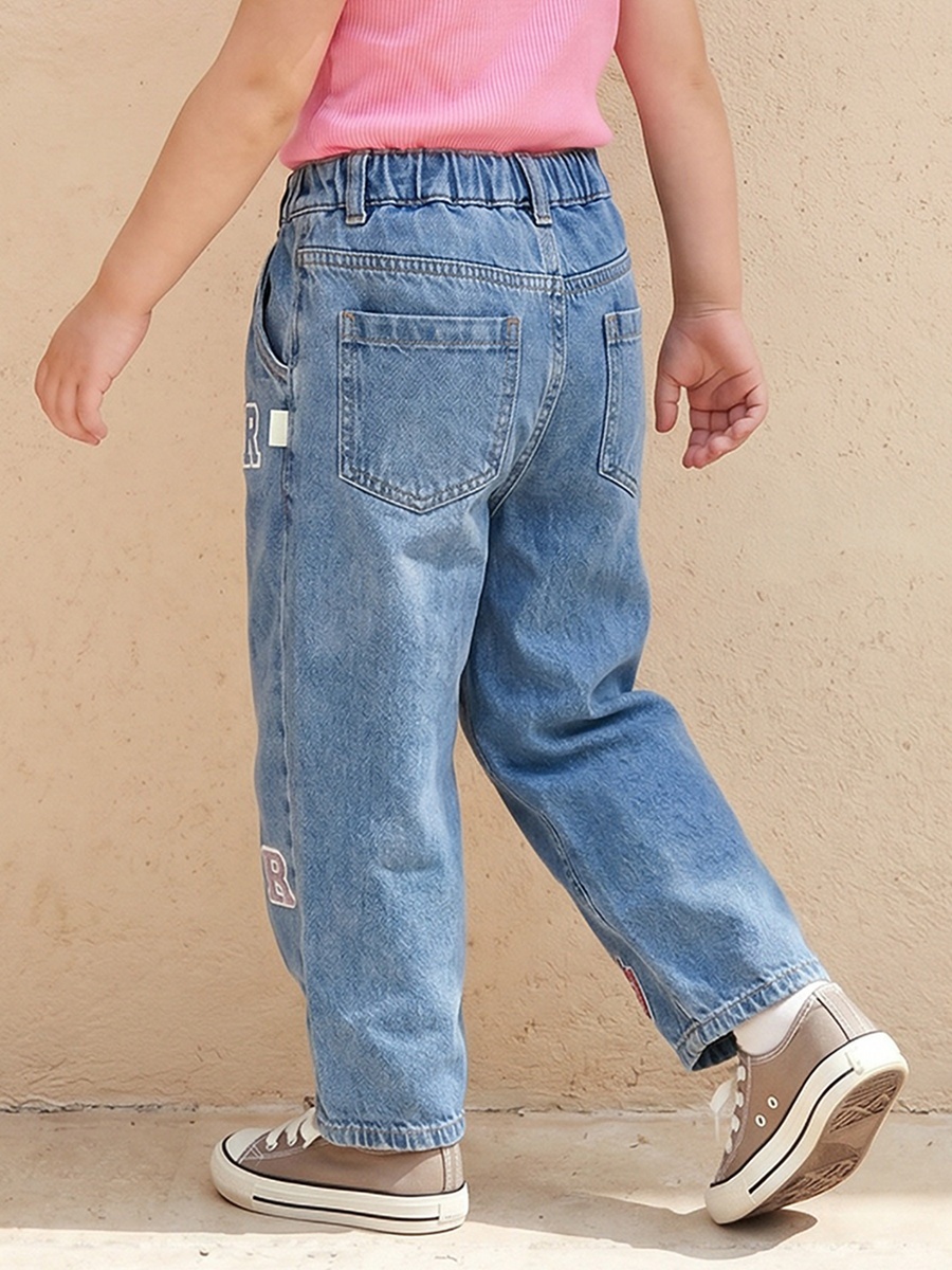Mid-Rise Jeans with Alphabet Embroidery