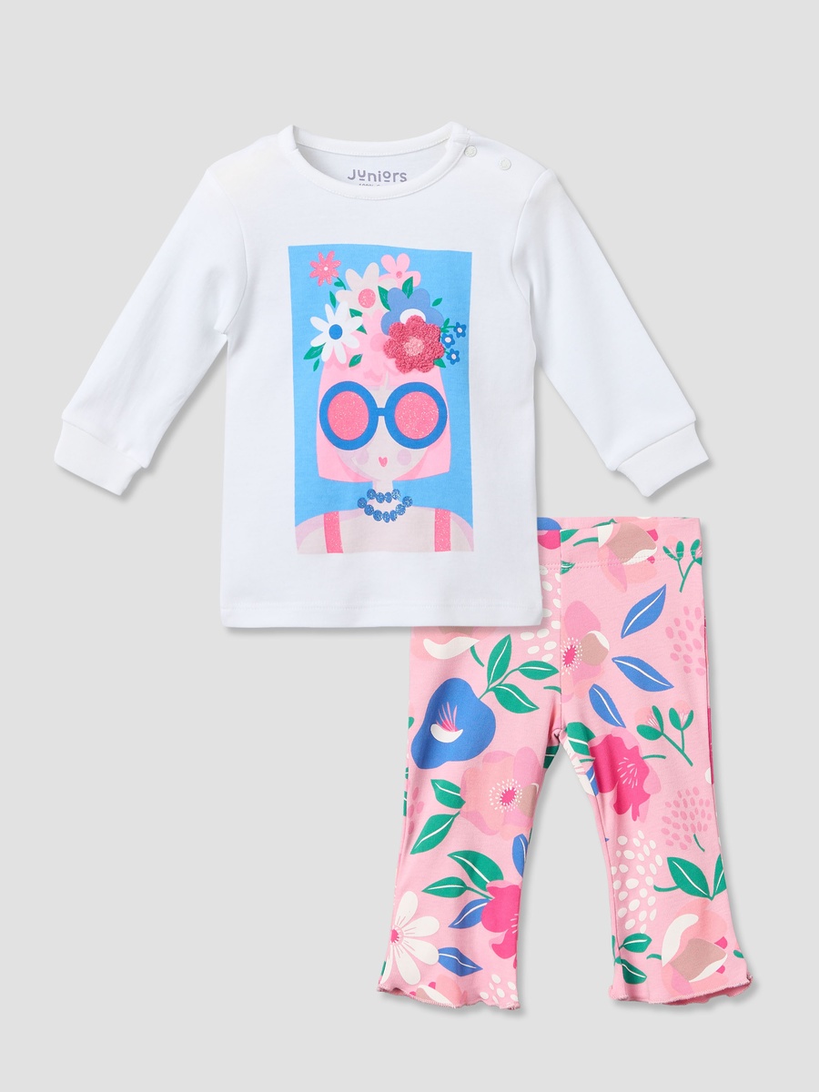 Cotton Round Neck Long Sleeves Pyjama Set with Floral Print