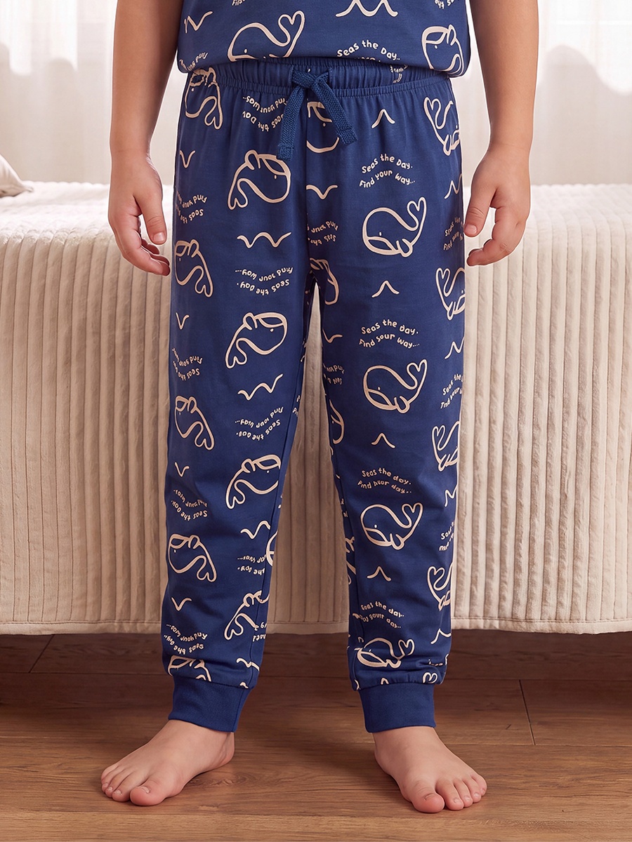 Pack of 2 Cotton Crew Neck Short Sleeves Pyjama Set with Aquatic Print