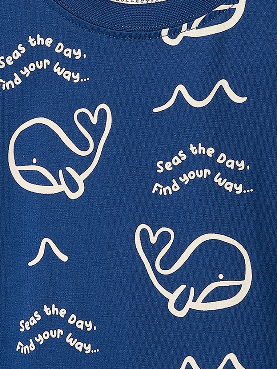 Pack of 2 Cotton Crew Neck Short Sleeves Pyjama Set with Aquatic Print