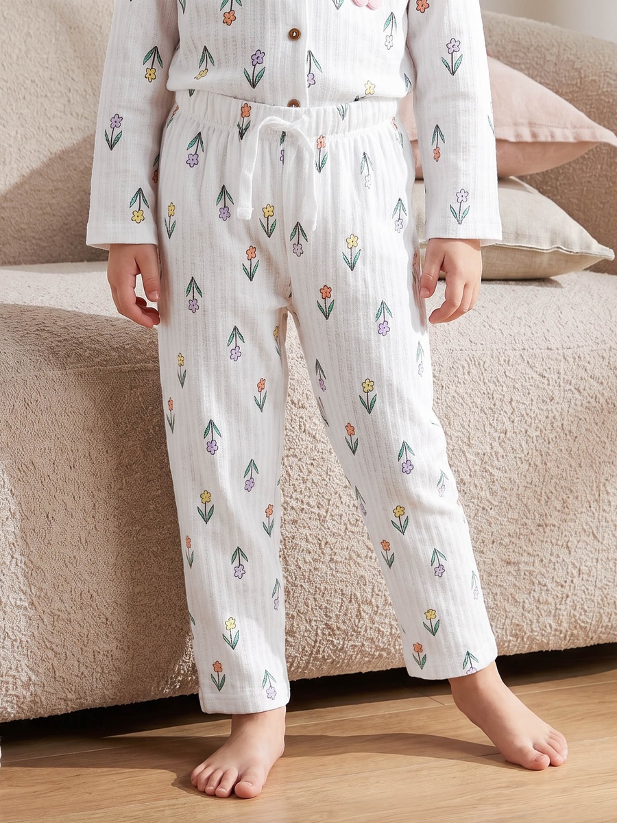 Cotton Notch Collar Long Sleeves Pyjama Set with Bunny Applique