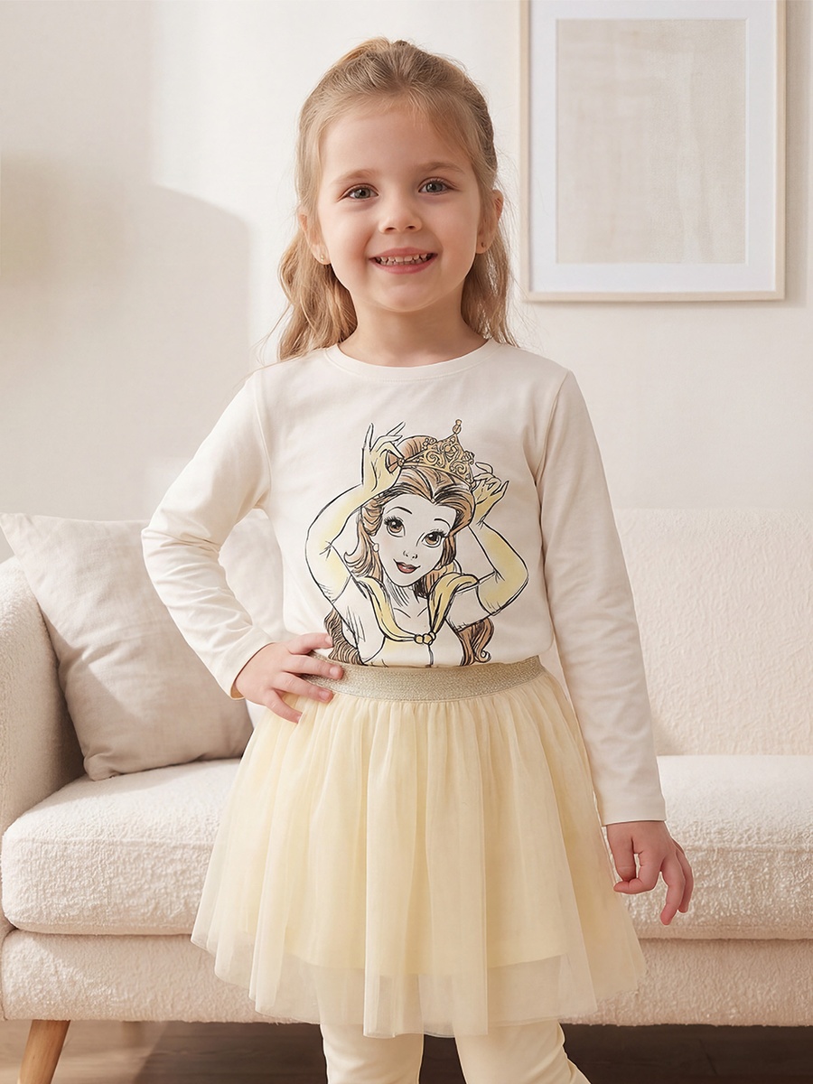 Cotton Crew Neck Long Sleeves Pyjama Set with Princess Print