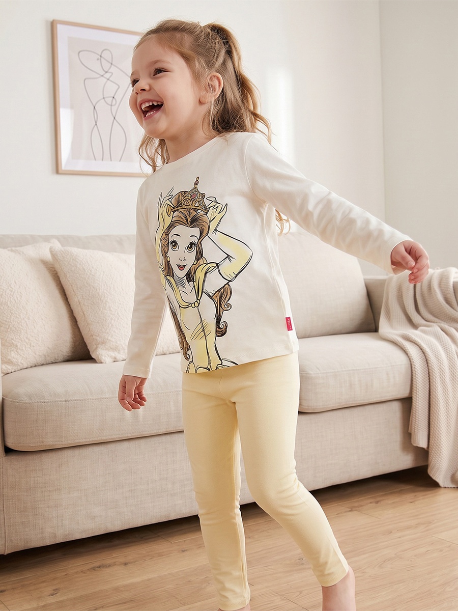Cotton Crew Neck Long Sleeves Pyjama Set with Princess Print