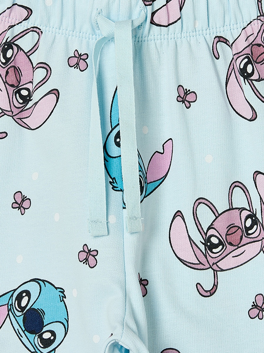 Cotton Crew Neck Short Sleeves Pyjama Set with Angel and Stitch Print
