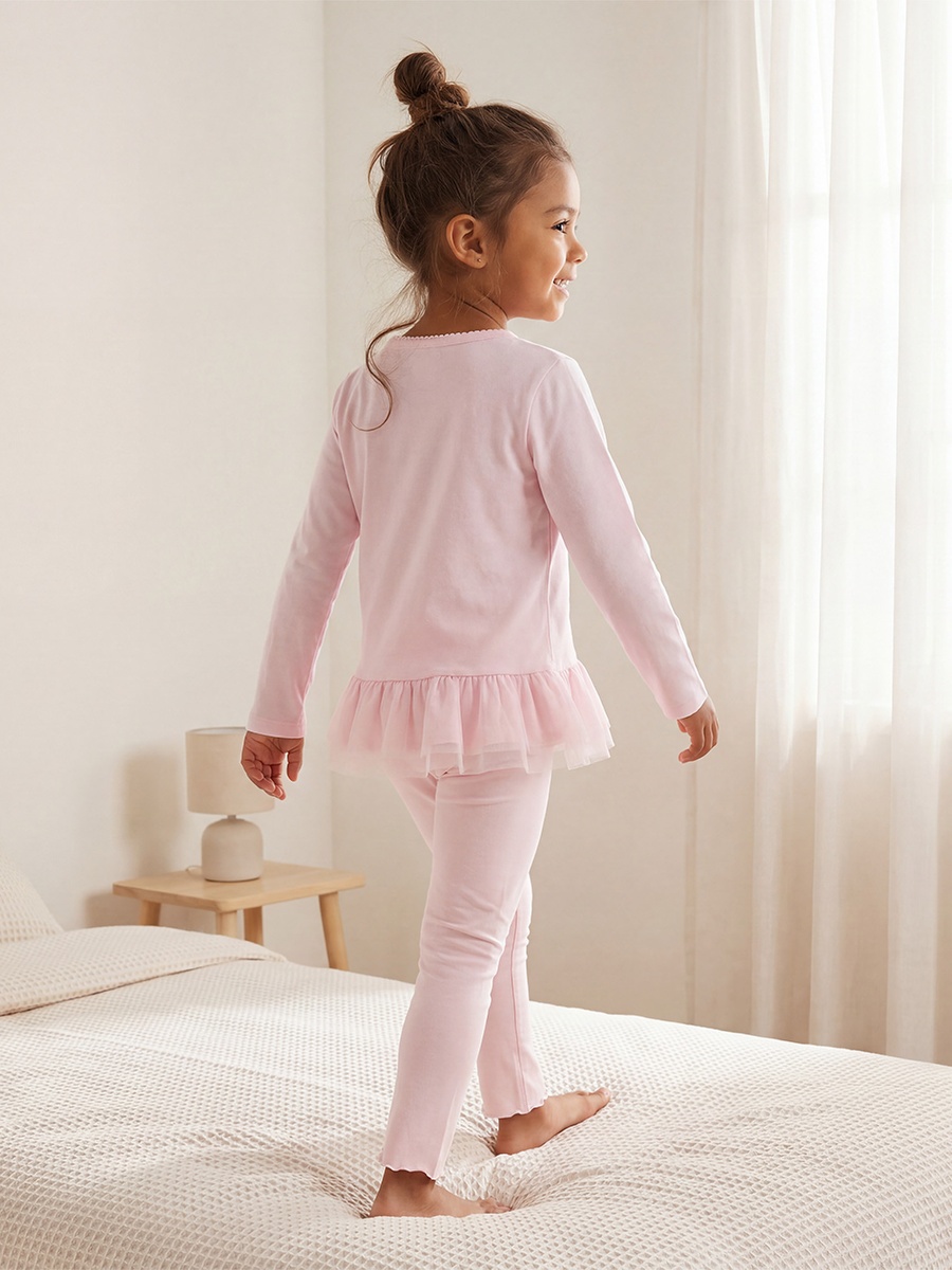 Cotton Crew Neck Long Sleeves Pyjama Set with Stitch Print