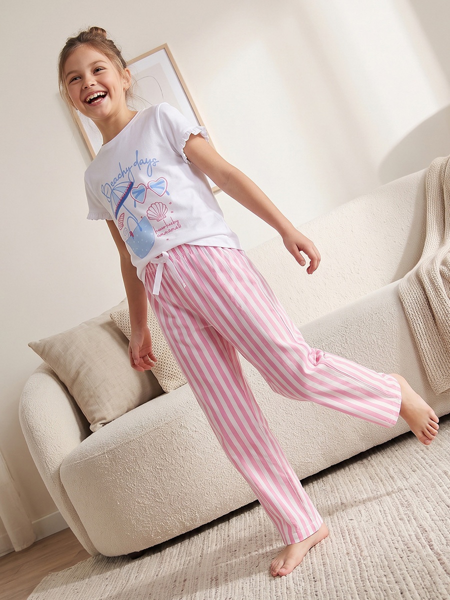 Cotton Crew Neck Short Sleeves Pyjama Set with Stripes