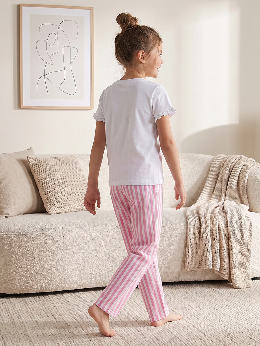 Cotton Crew Neck Short Sleeves Pyjama Set with Stripes