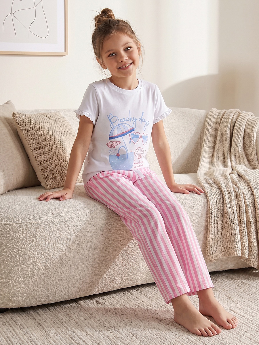 Cotton Crew Neck Short Sleeves Pyjama Set with Stripes
