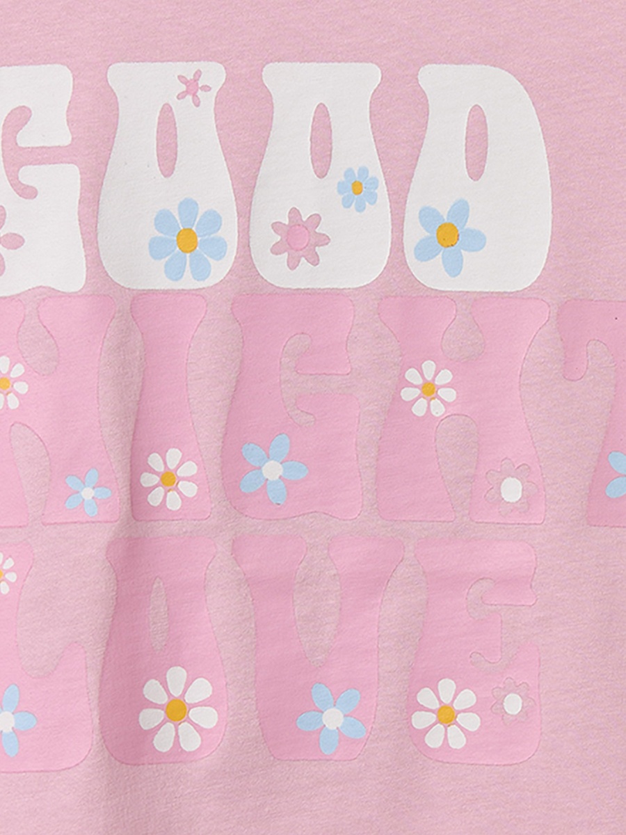 Cotton Crew Neck Short Sleeves Pyjama Set with Print