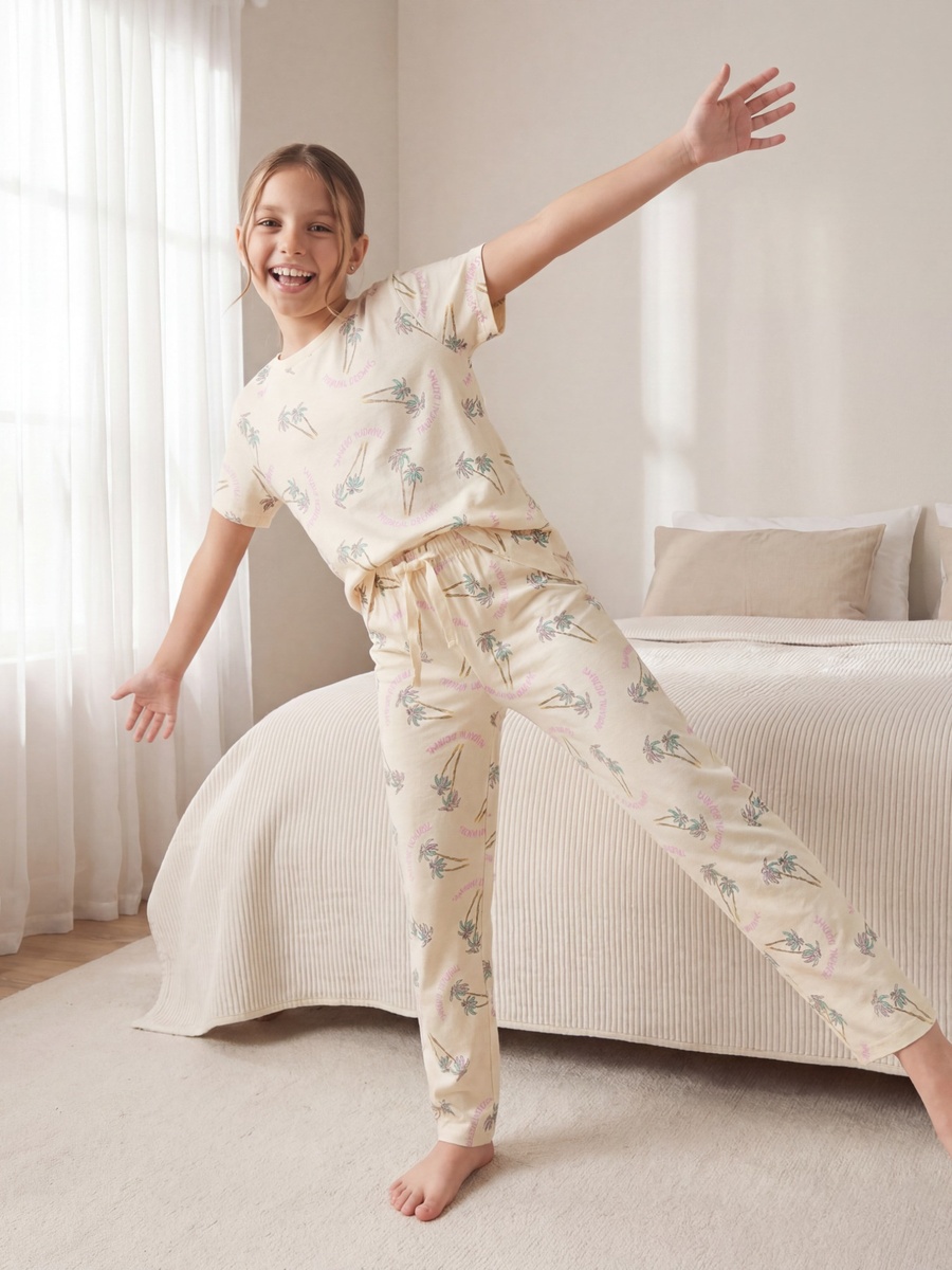Pack of 3 Cotton Crew Neck Short Sleeves Pyjama Set with Floral Print