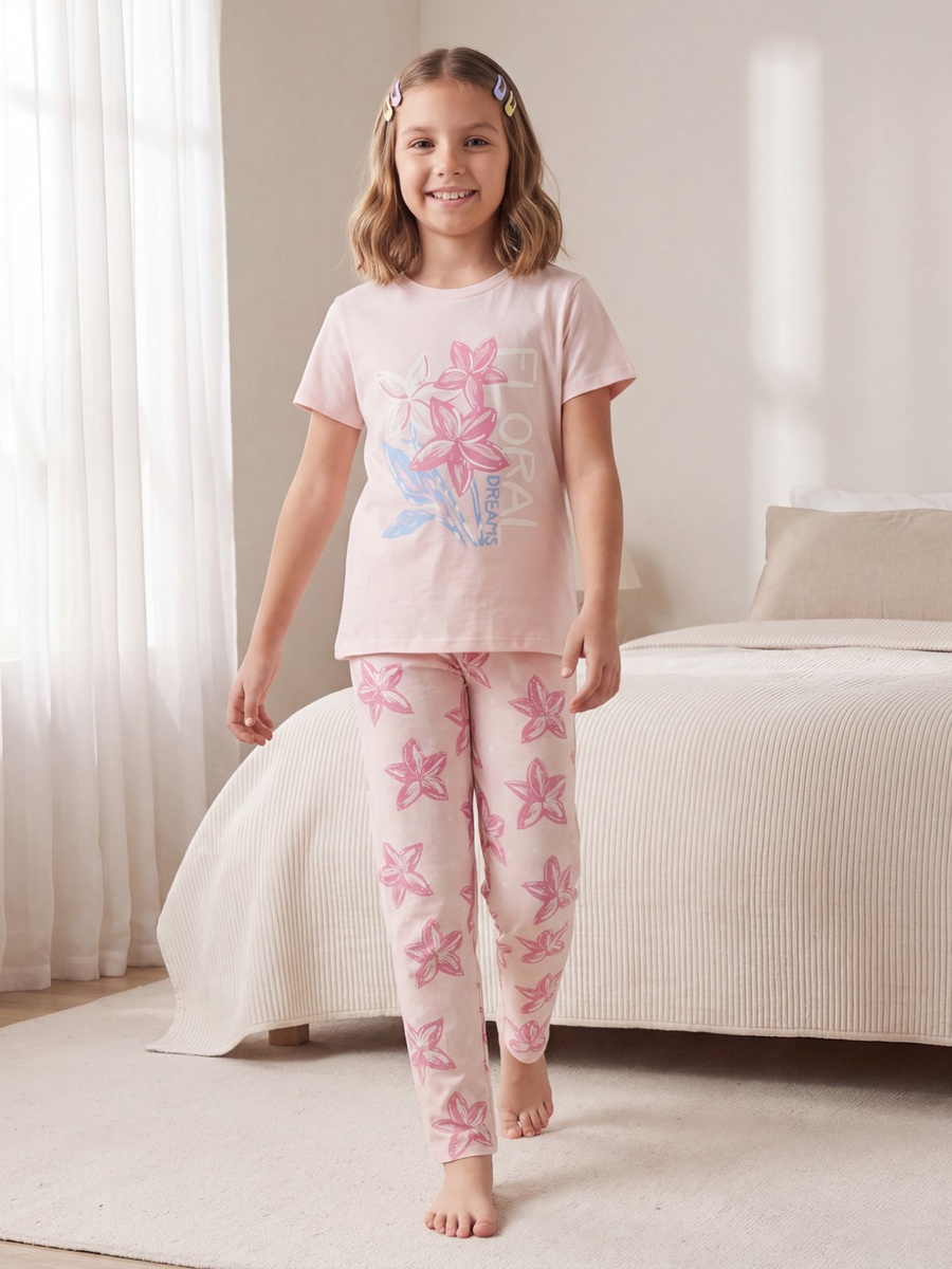 Pack of 3 Cotton Crew Neck Short Sleeves Pyjama Set with Floral Print
