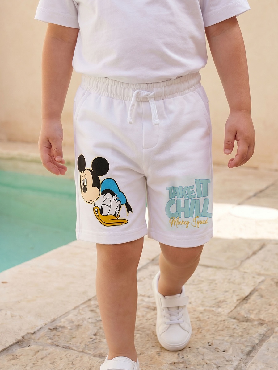 Knee Length Elasticated Drawstring Waist Shorts with Mickey Mouse Print