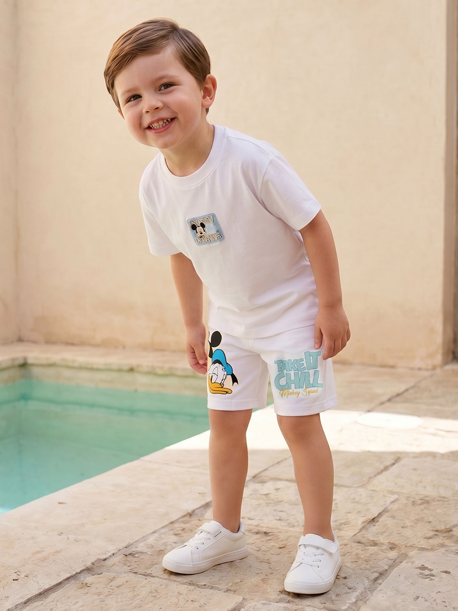 Knee Length Elasticated Drawstring Waist Shorts with Mickey Mouse Print