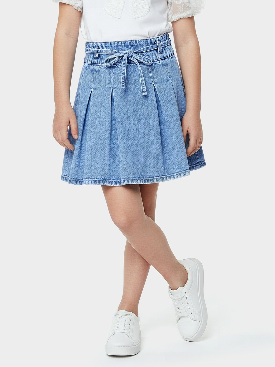 Knee Length Denim Skirt with Pleats