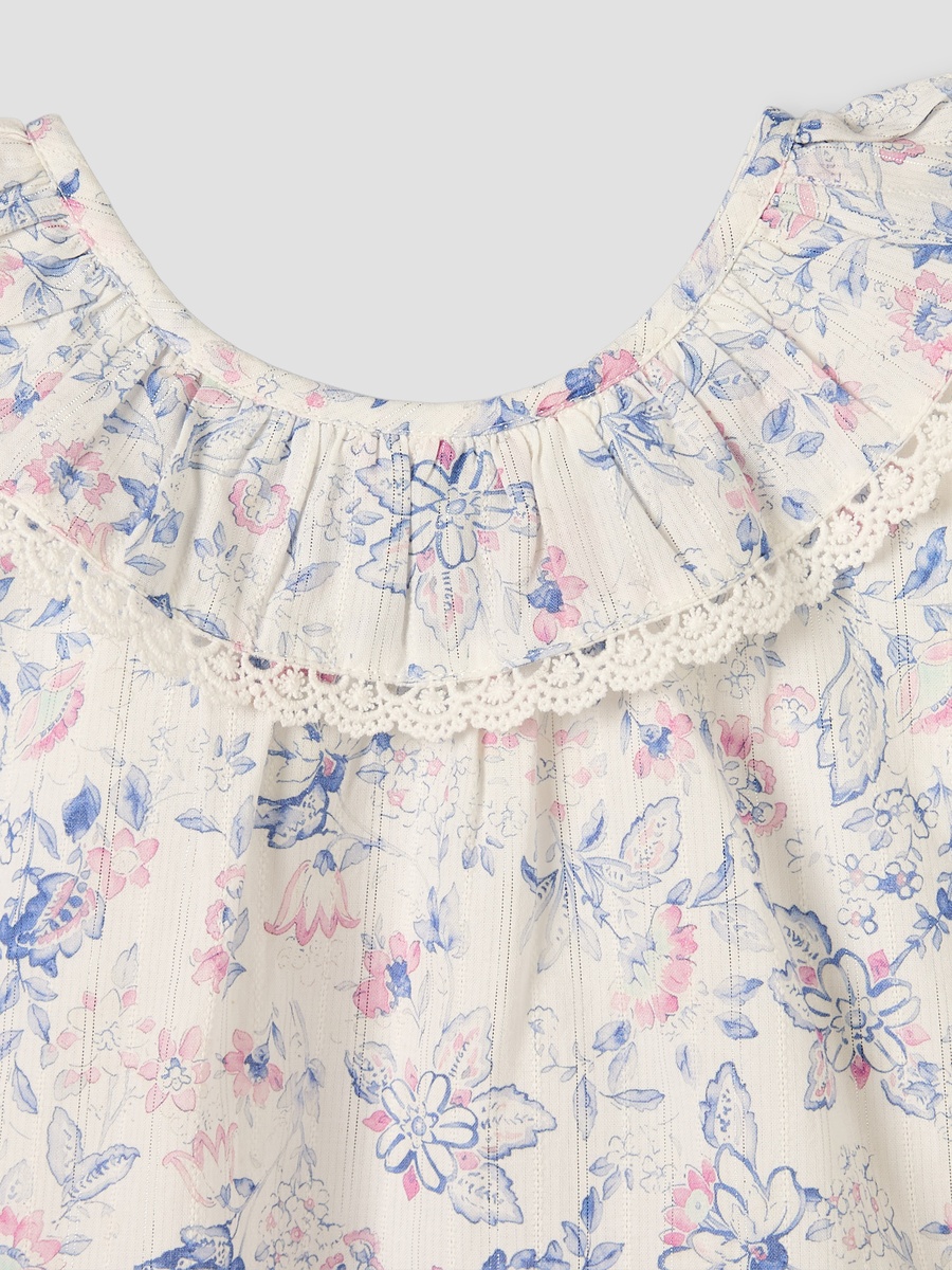 Ruffled Collar Sleeveless Top with Floral Print