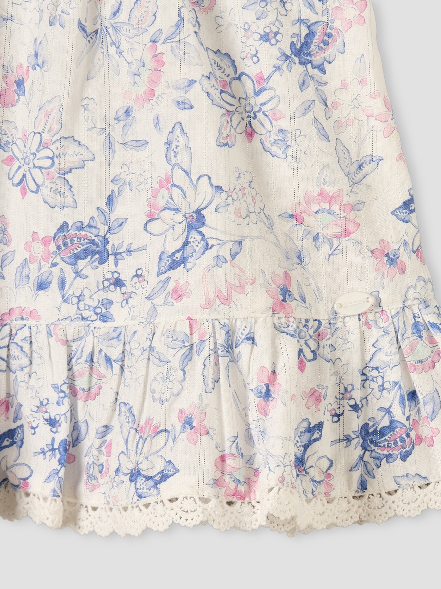 Ruffled Collar Sleeveless Top with Floral Print