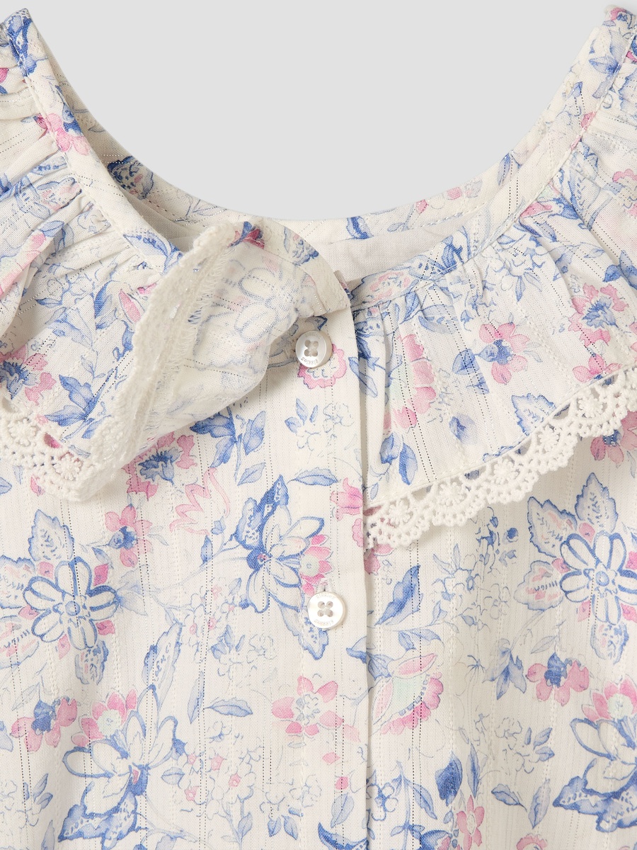 Ruffled Collar Sleeveless Top with Floral Print