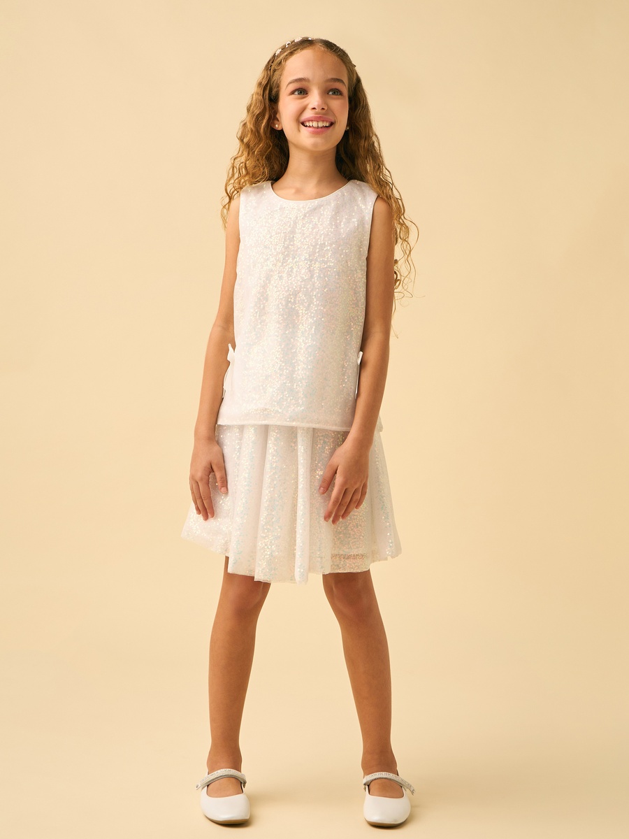 Round Neck Sleeveless Top with Sequin Embellishments
