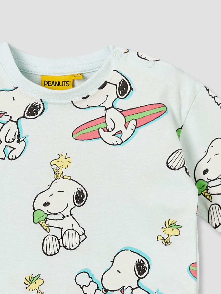 Crew Neck Short Sleeves T-Shirt with Snoopy Print