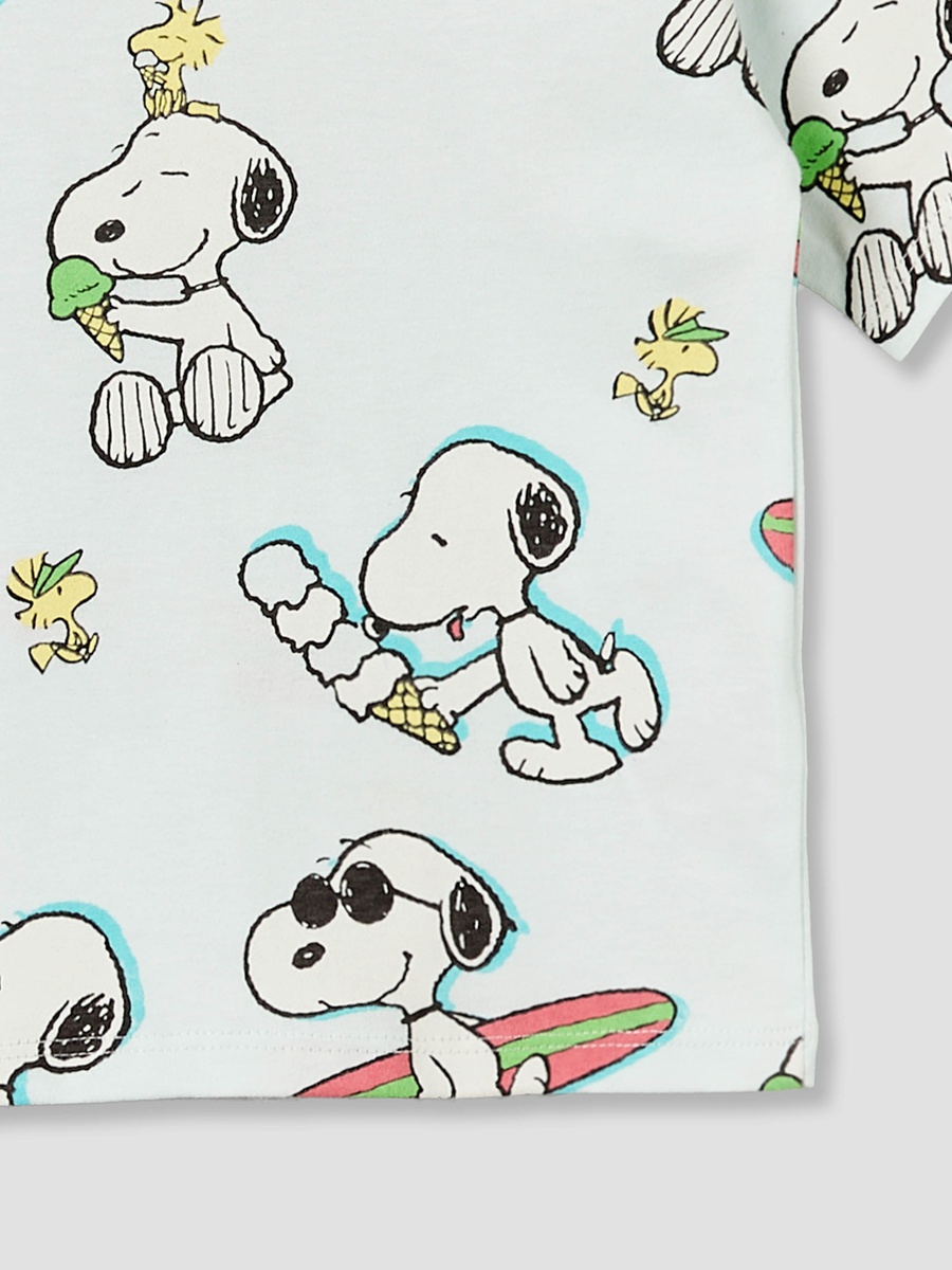 Crew Neck Short Sleeves T-Shirt with Snoopy Print