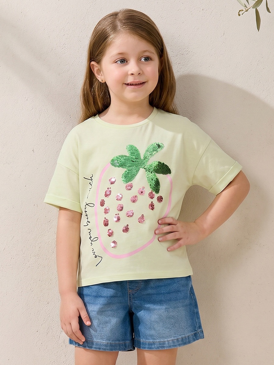Round Neck Short Sleeve T-Shirt with Embellishment