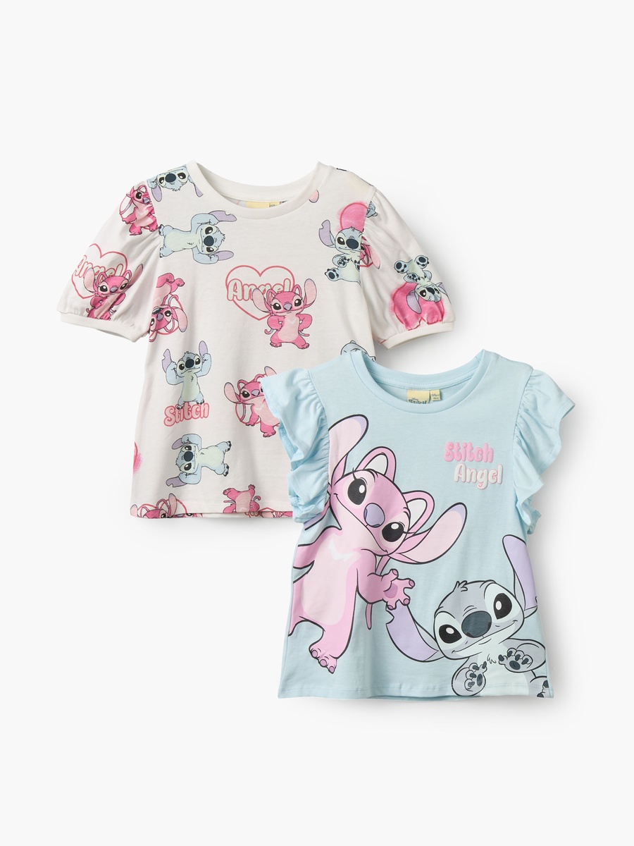 Pack of 2 Crew Neck Short Sleeves T-Shirt with Stitch and Angel Print