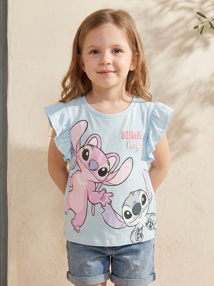 Pack of 2 Crew Neck Short Sleeves T-Shirt with Stitch and Angel Print