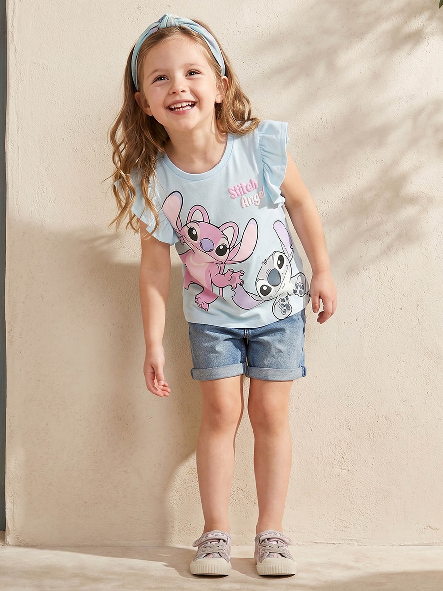 Pack of 2 Crew Neck Short Sleeves T-Shirt with Stitch and Angel Print