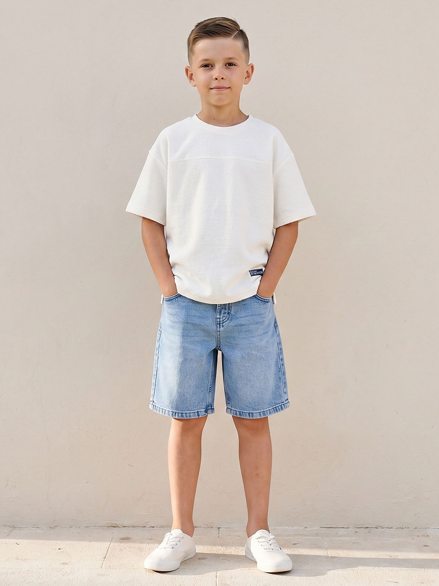 Crew Neck Short Sleeves T-Shirt with Textured Detail