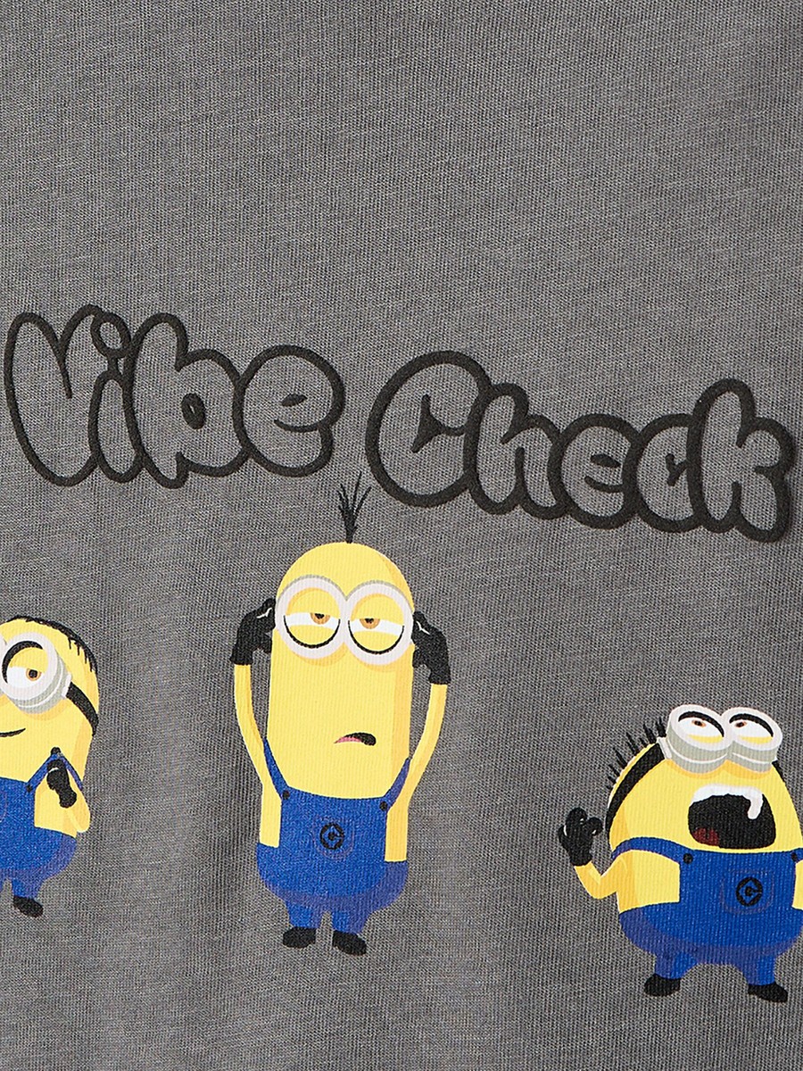 Crew Neck Short Sleeves T-Shirt with Minions Print