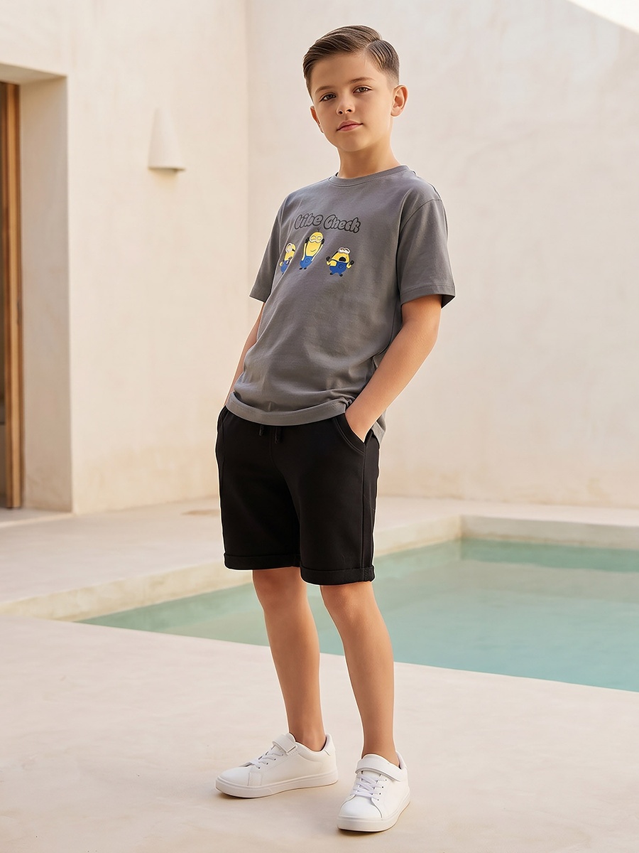 Crew Neck Short Sleeves T-Shirt with Minions Print