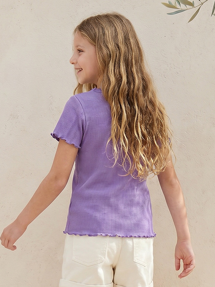 Crew Neck Short Sleeves T-Shirt with Heart Embroidery