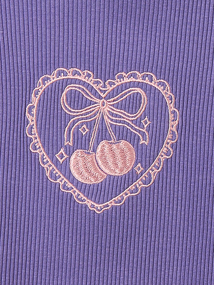 Crew Neck Short Sleeves T-Shirt with Heart Embroidery