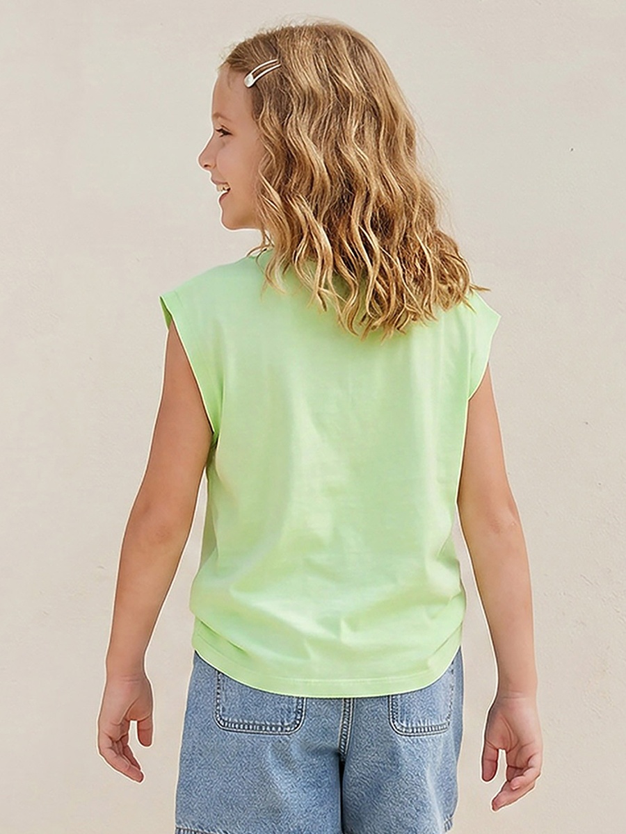 Crew Neck Sleeveless T-Shirt with Tropical Print