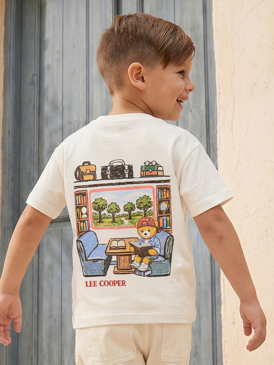 Crew Neck Short Sleeves T-Shirt with Teddy Bear Print