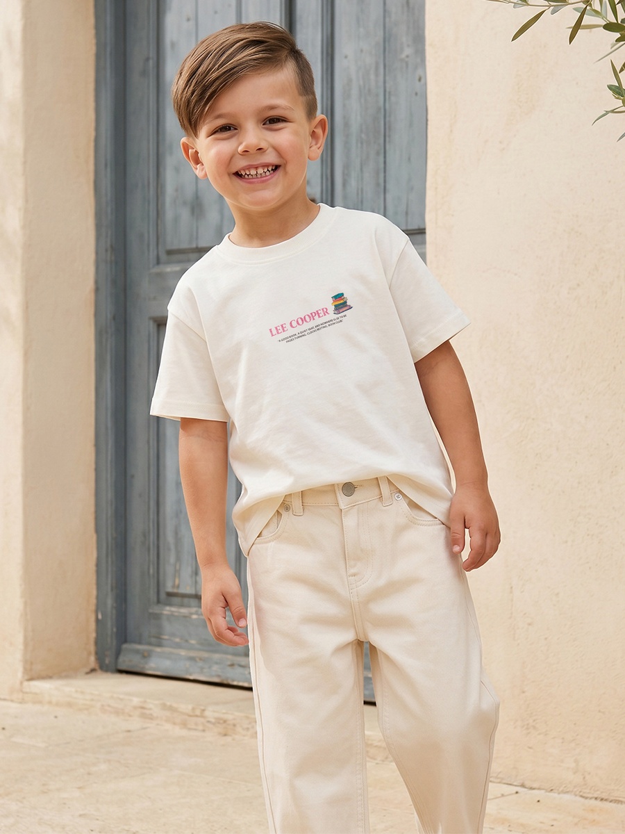 Crew Neck Short Sleeves T-Shirt with Teddy Bear Print